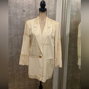 Dorothy Schoelen 100% silk Egypt print Elegant Cream/gold Blazer, M